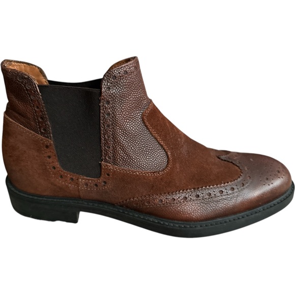 Saks Fifth Avenue Wingtip Ankle Boots Italian Leather Men’s Size 10 Brown - Picture 2 of 7